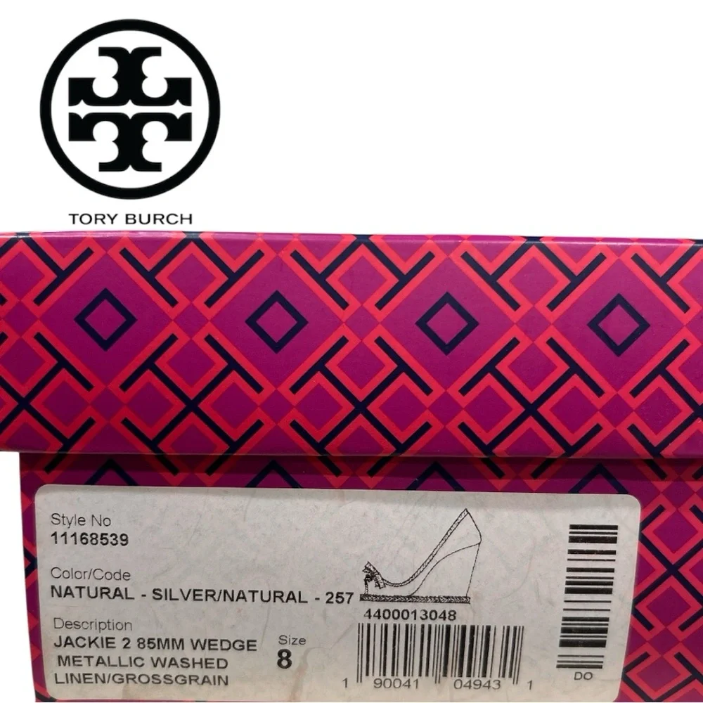 Tory Burch Women’s Jackie Metallic Washed Linen Peep Toe Espadrilles -‎ Size 8